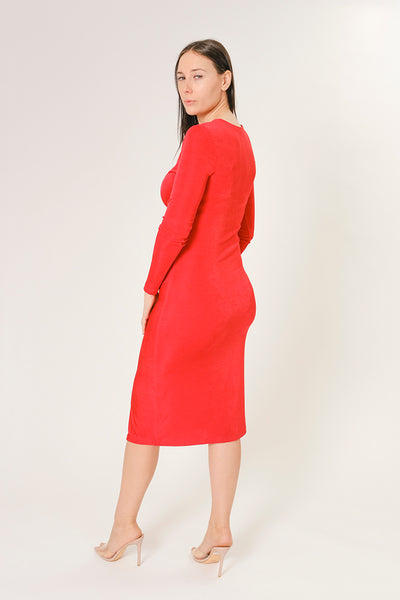 GINGER LONG SLEEVE RUCHED BUTTON DRESS