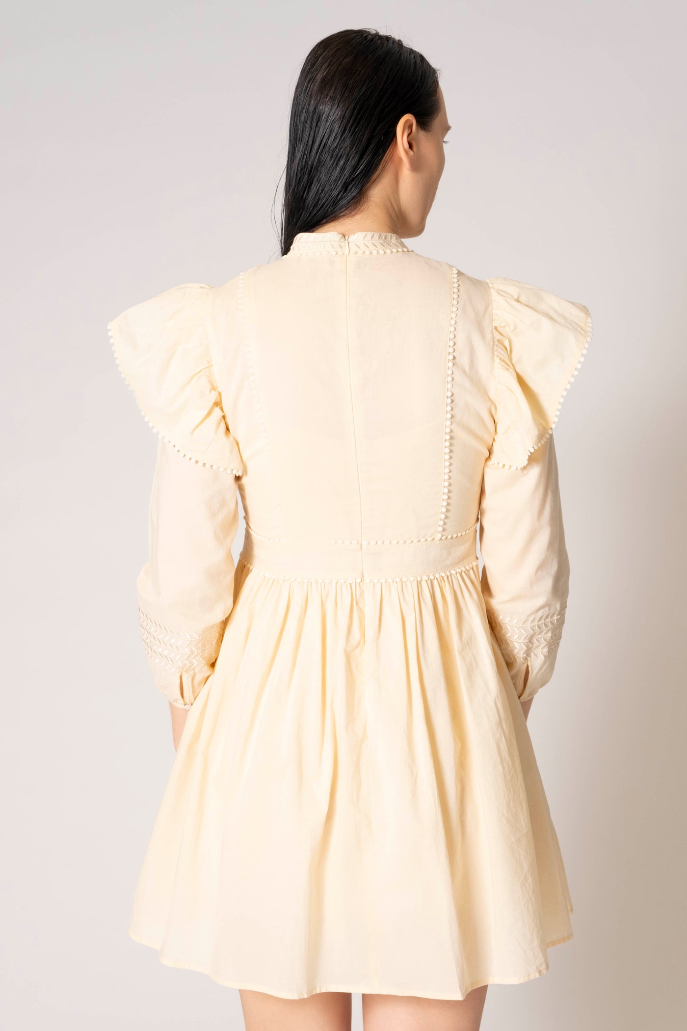 Leigh Embroidered Ruffle Cap Long Sleeve Dress
