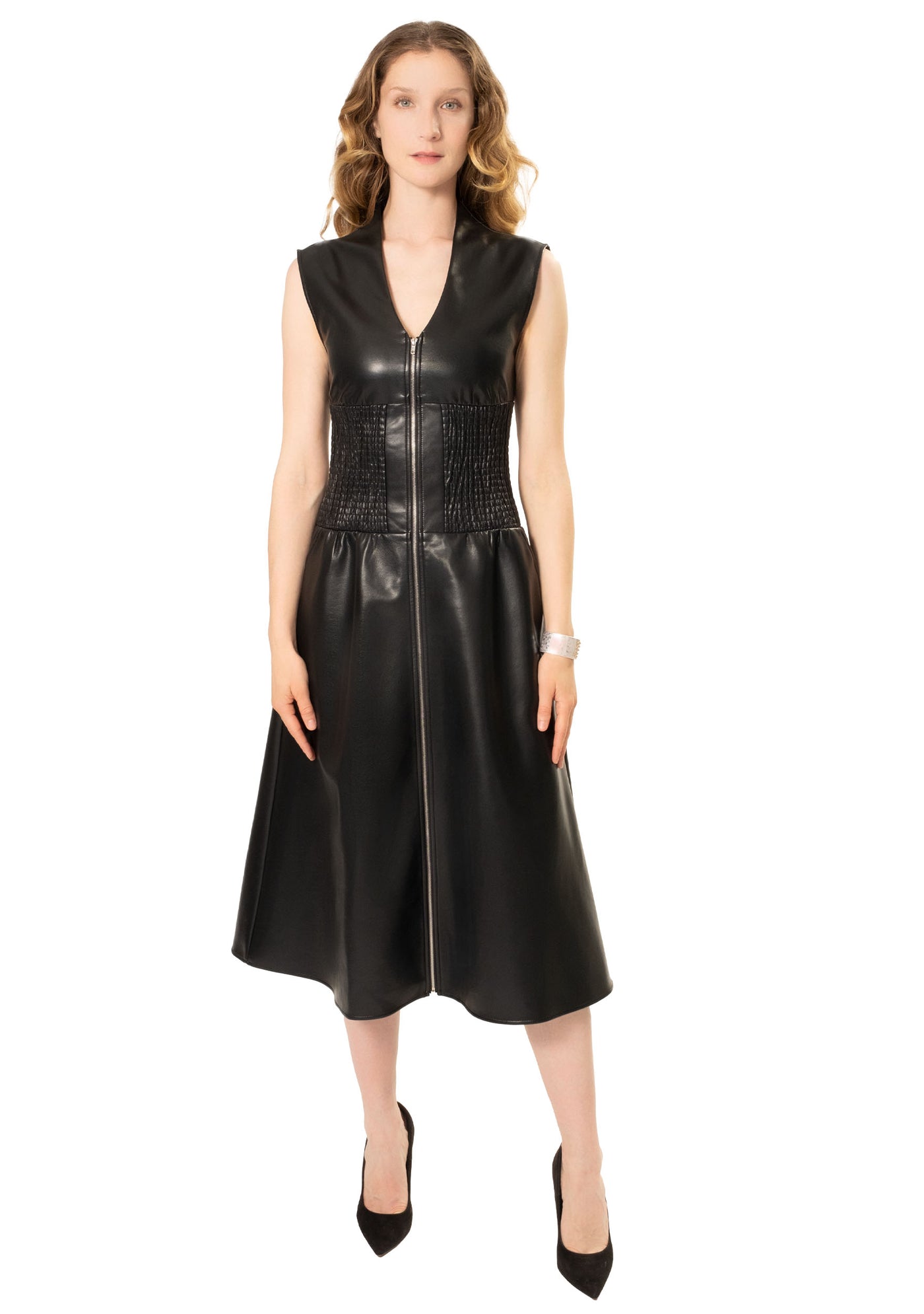 FAUX LEATHER ZIP DRESS