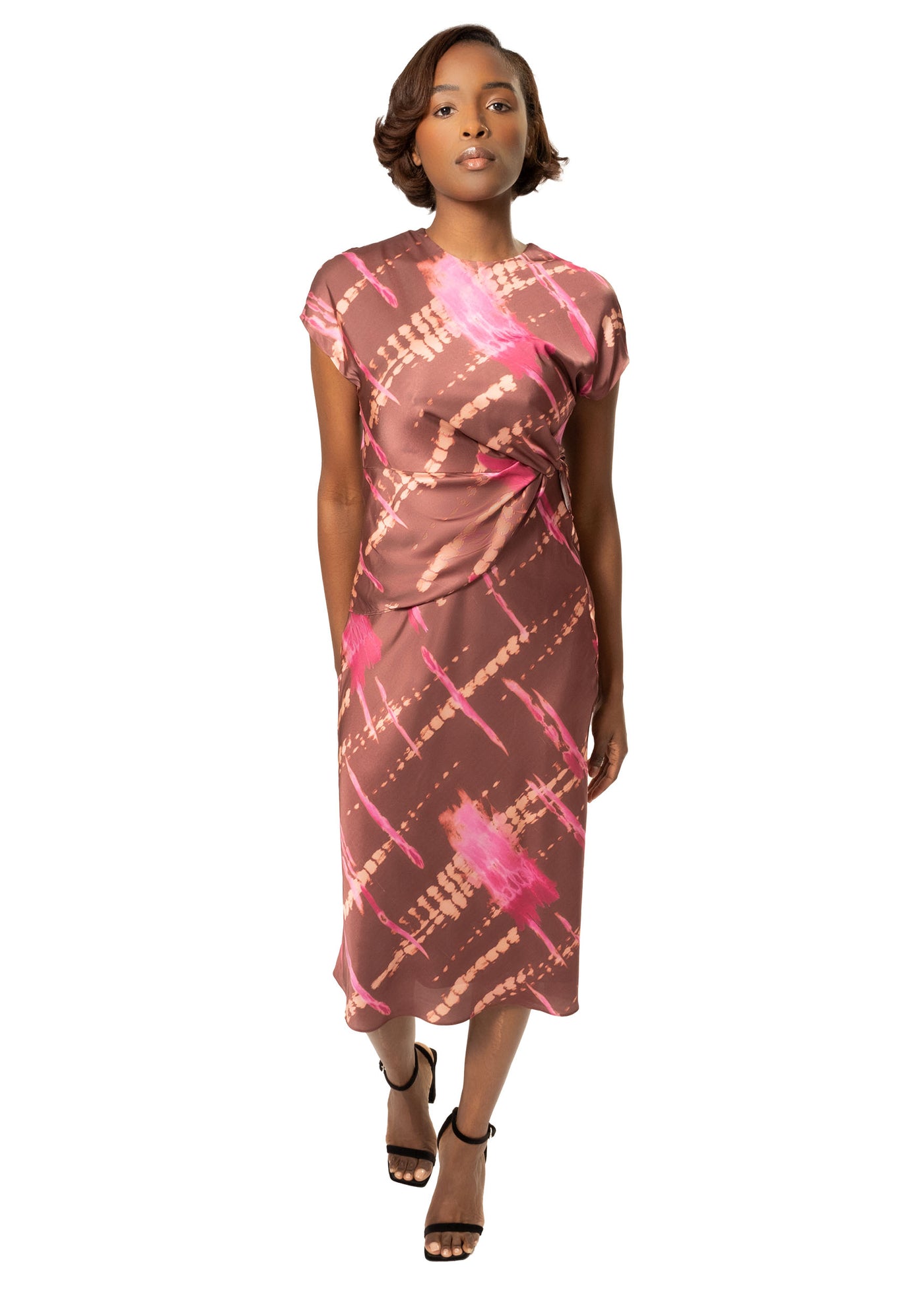 AVERY DRAPED PRINTED DRESS
