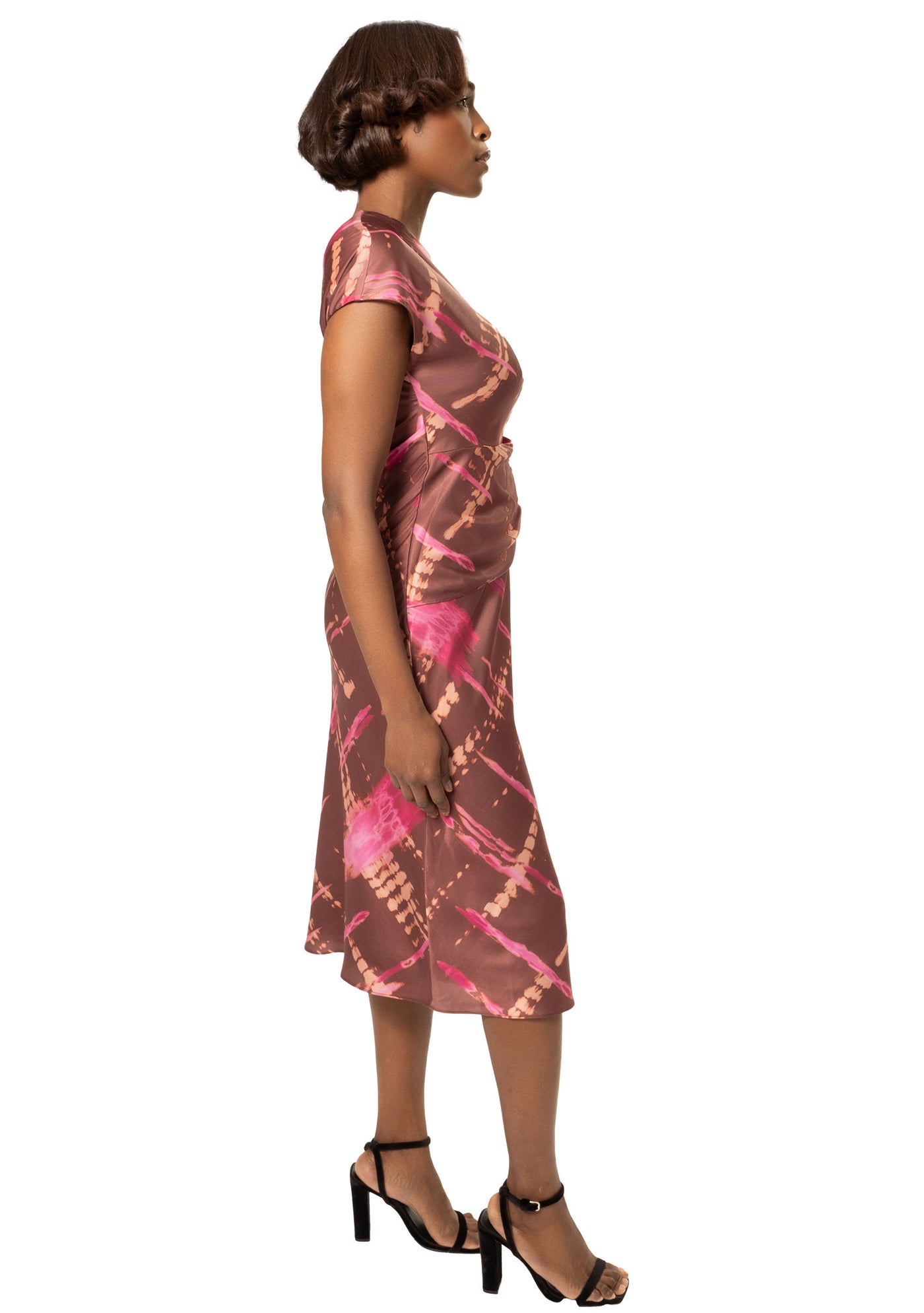 AVERY DRAPED PRINTED DRESS