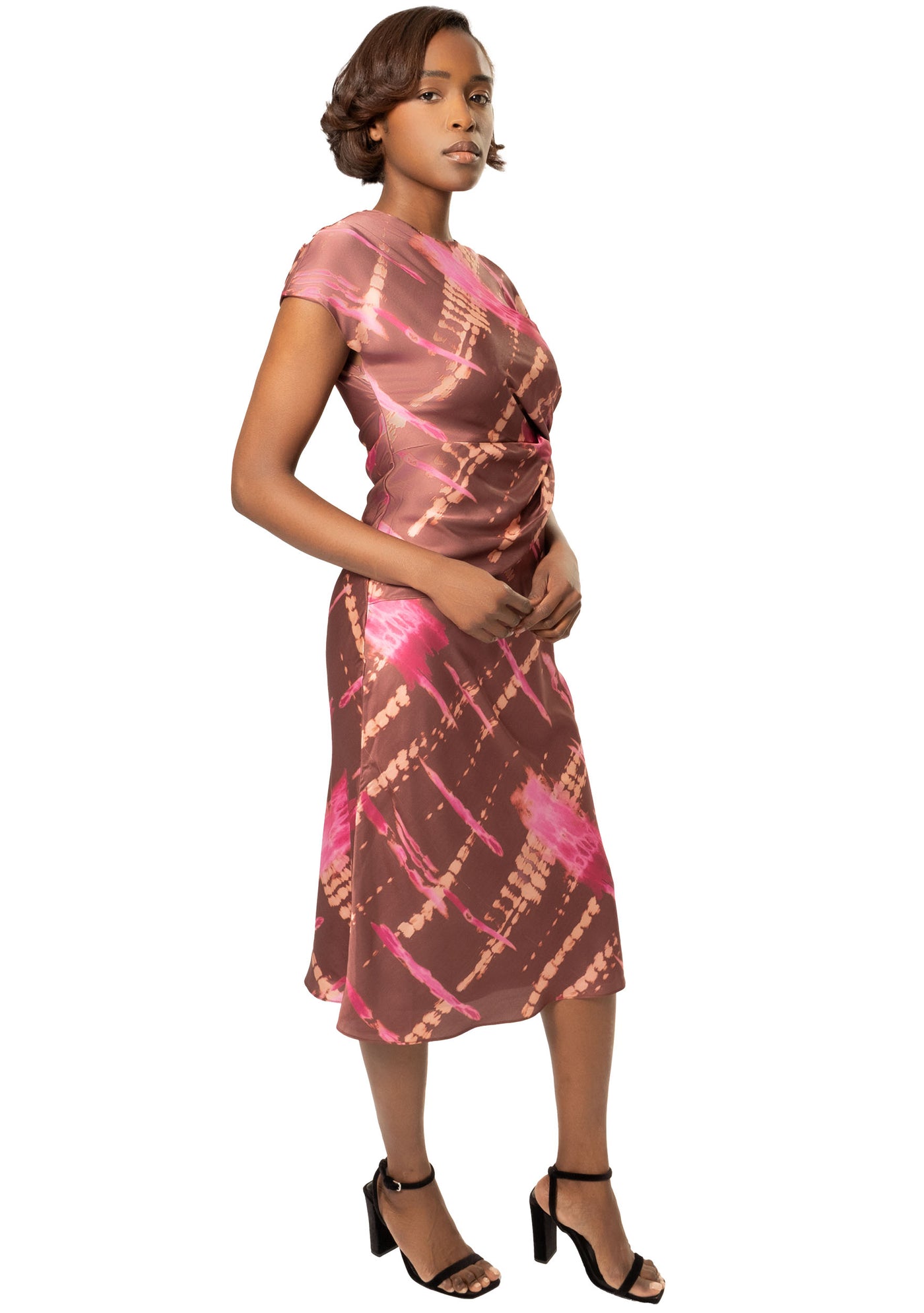 AVERY DRAPED PRINTED DRESS