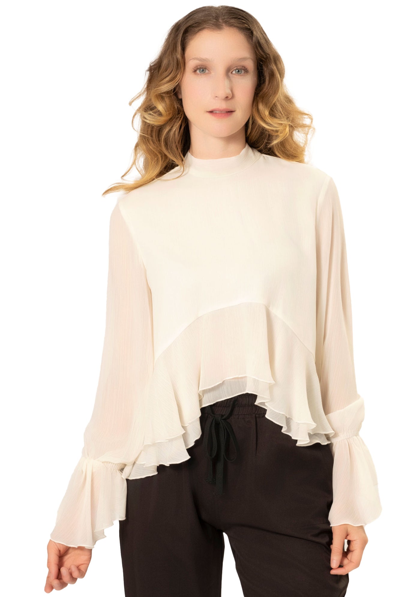 RUFFLE TRIM BLOUSE