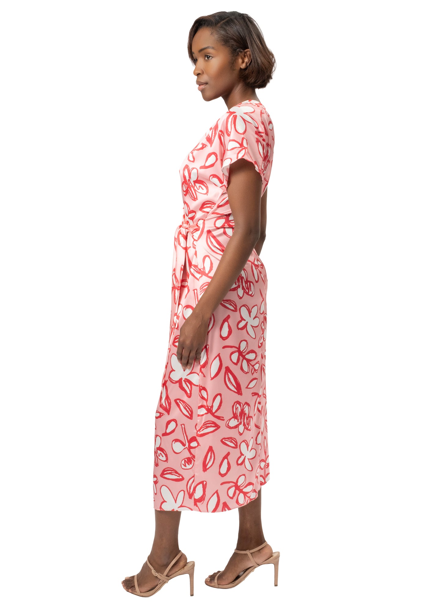 PINK FLORAL SIDE TIE DRESS