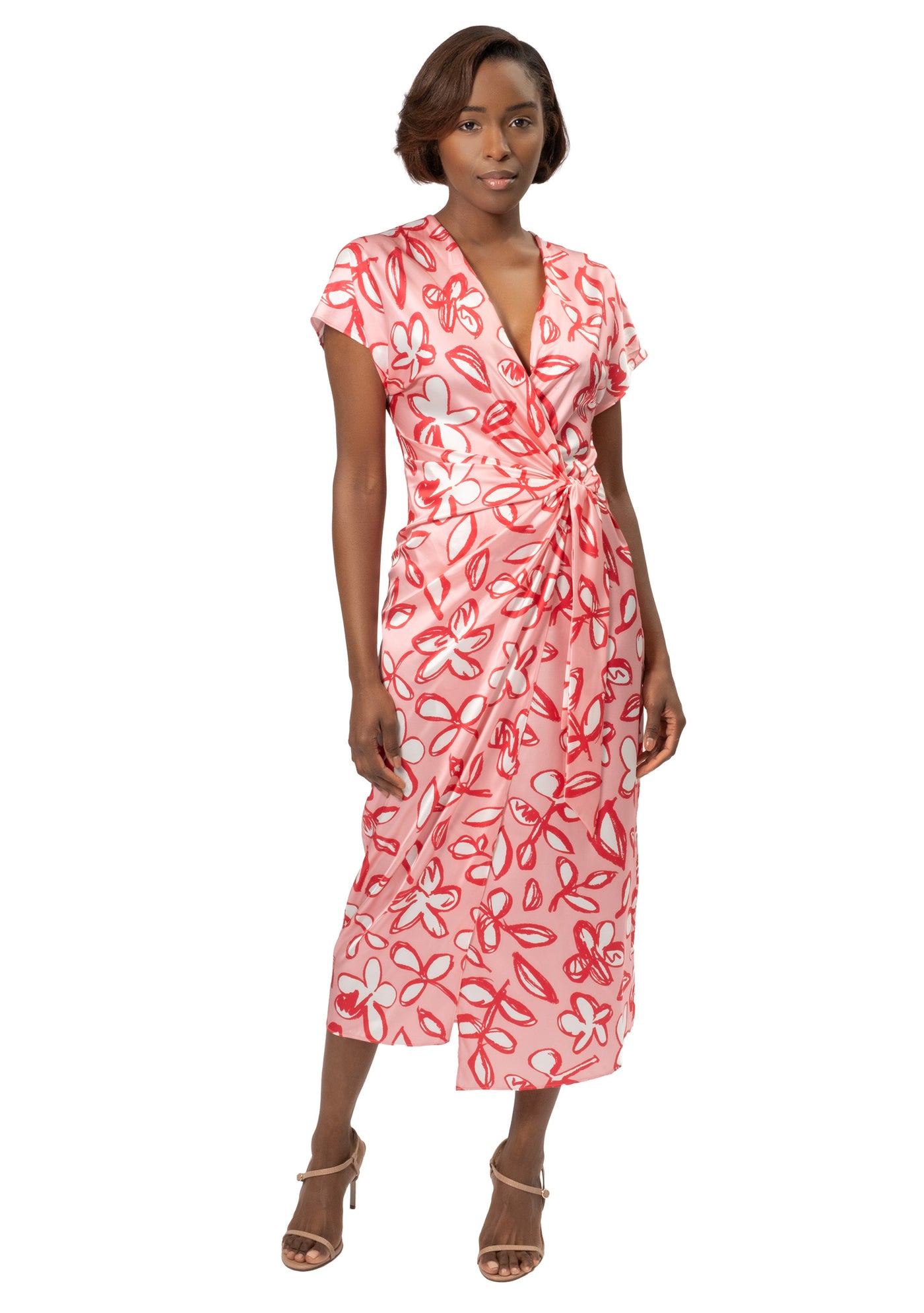 PINK FLORAL SIDE TIE DRESS
