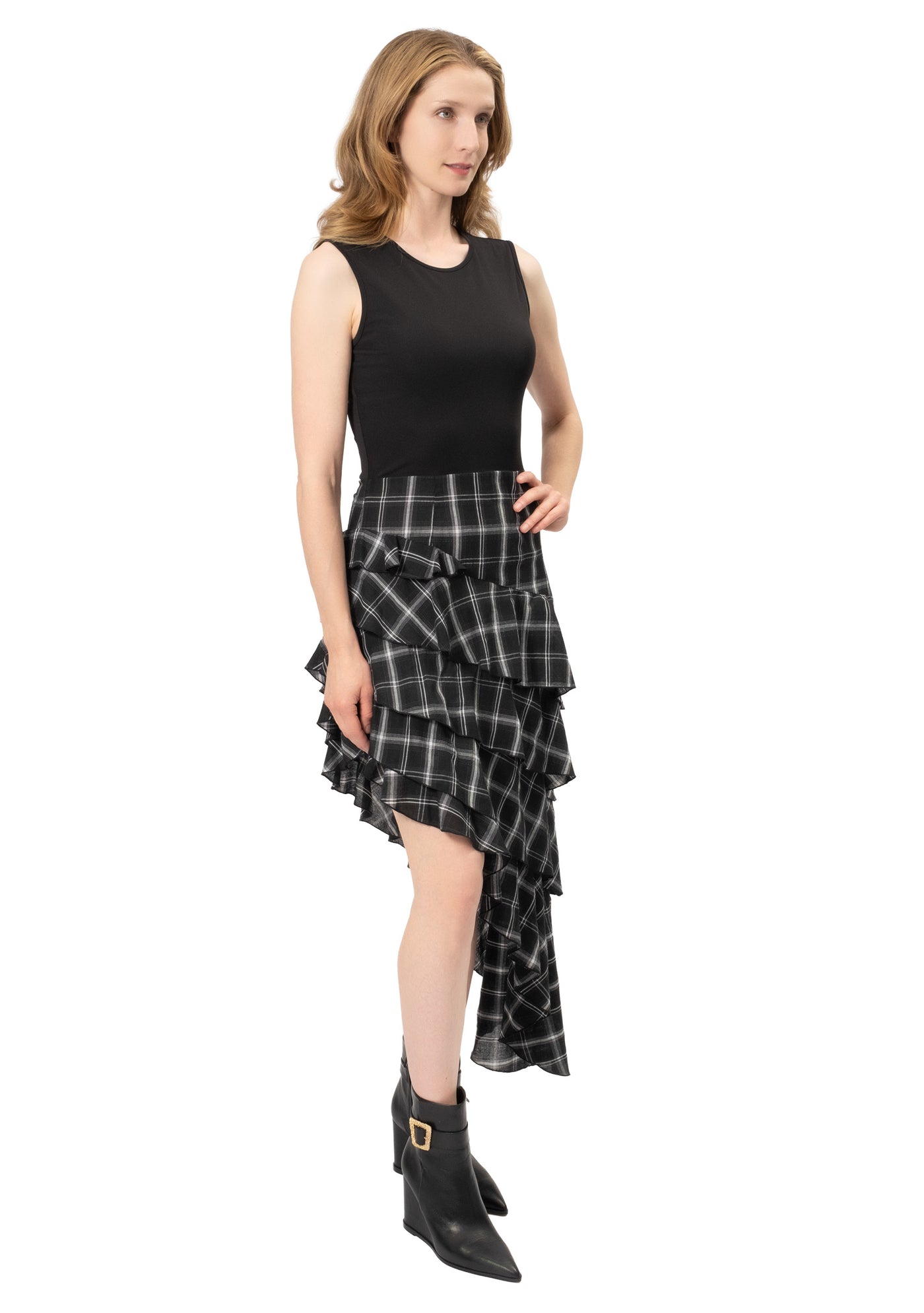 ASSYMETRICAL PLAID DRESS