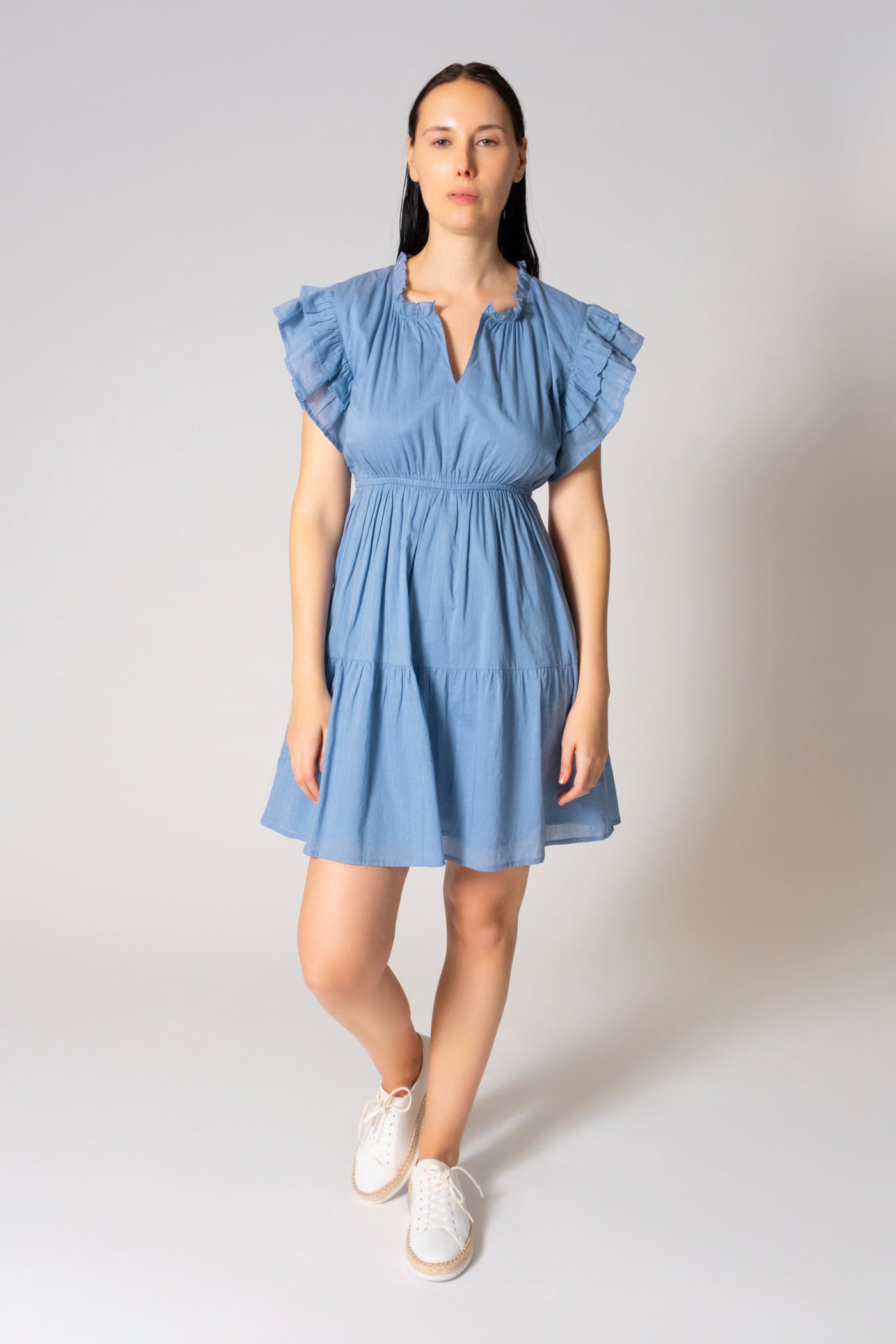 CATHY RUFFLE CAP SLEEVE TIERED DRESS