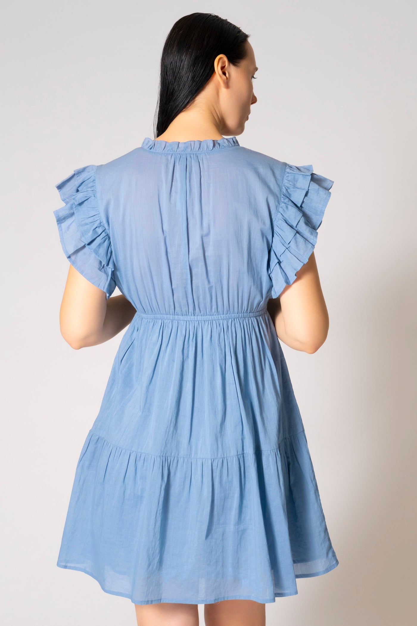 CATHY RUFFLE CAP SLEEVE TIERED DRESS