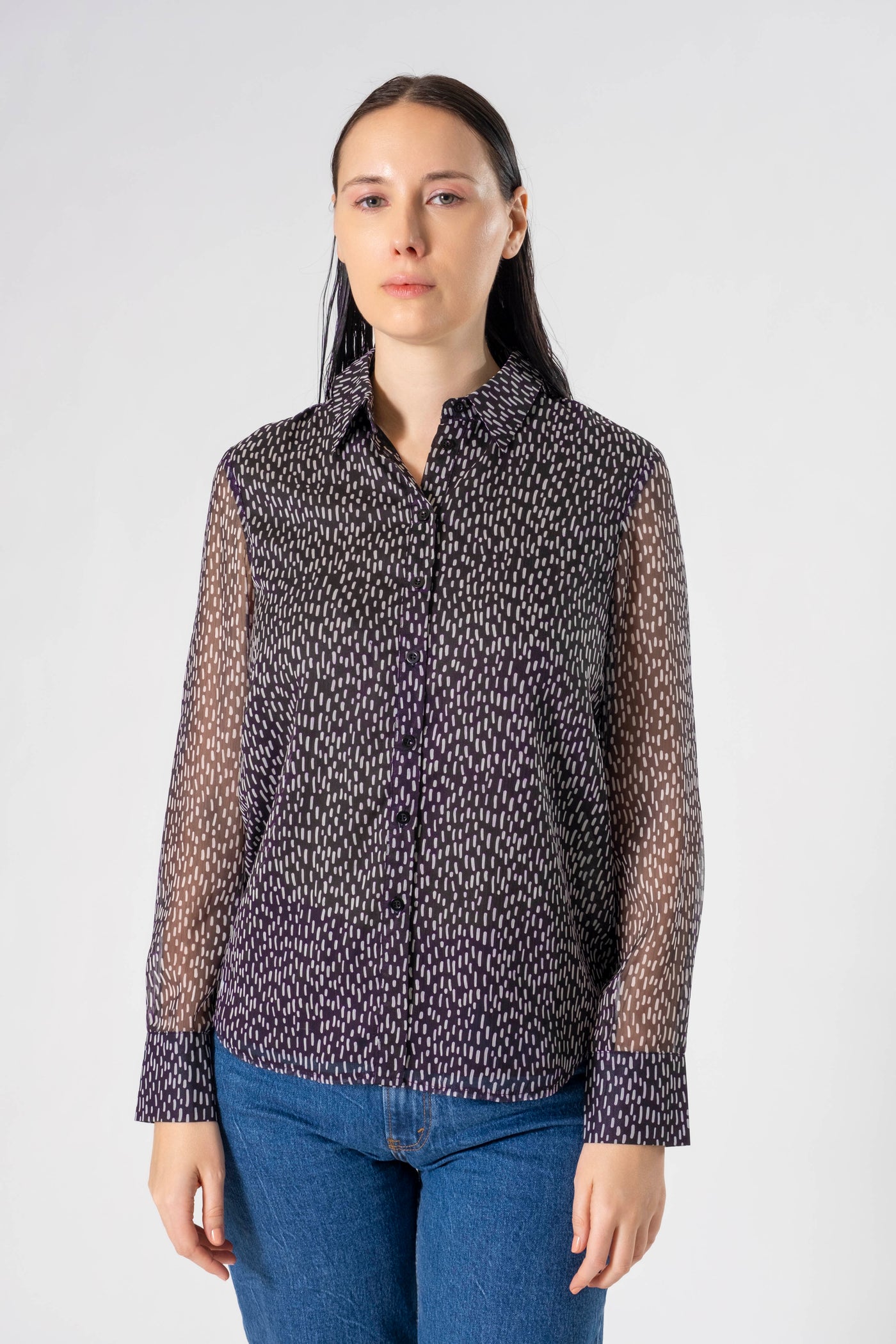Ava Abstract Dot Printed Button Up Long Sleeve Blouse