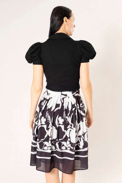 JANE ABSTRACT FLORAL PLEATED MIDI SKIRT