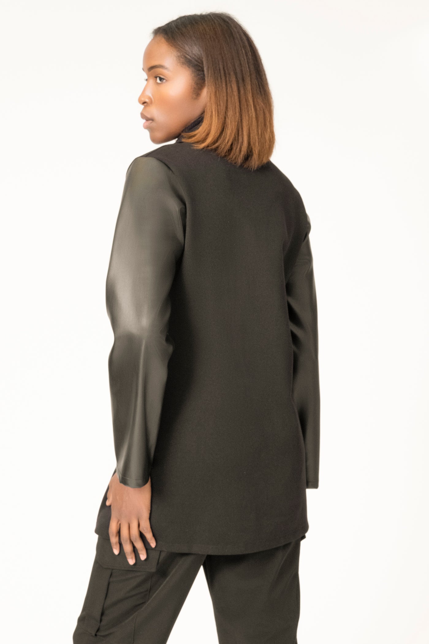 Kelly Faux Leather Sleeve Jacket