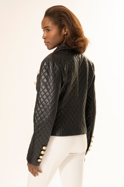 QUILTED FAUX LEATHER JACKET