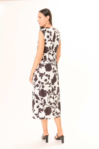 BLACK & WHITE FLORAL SLEEVELESS DRESS