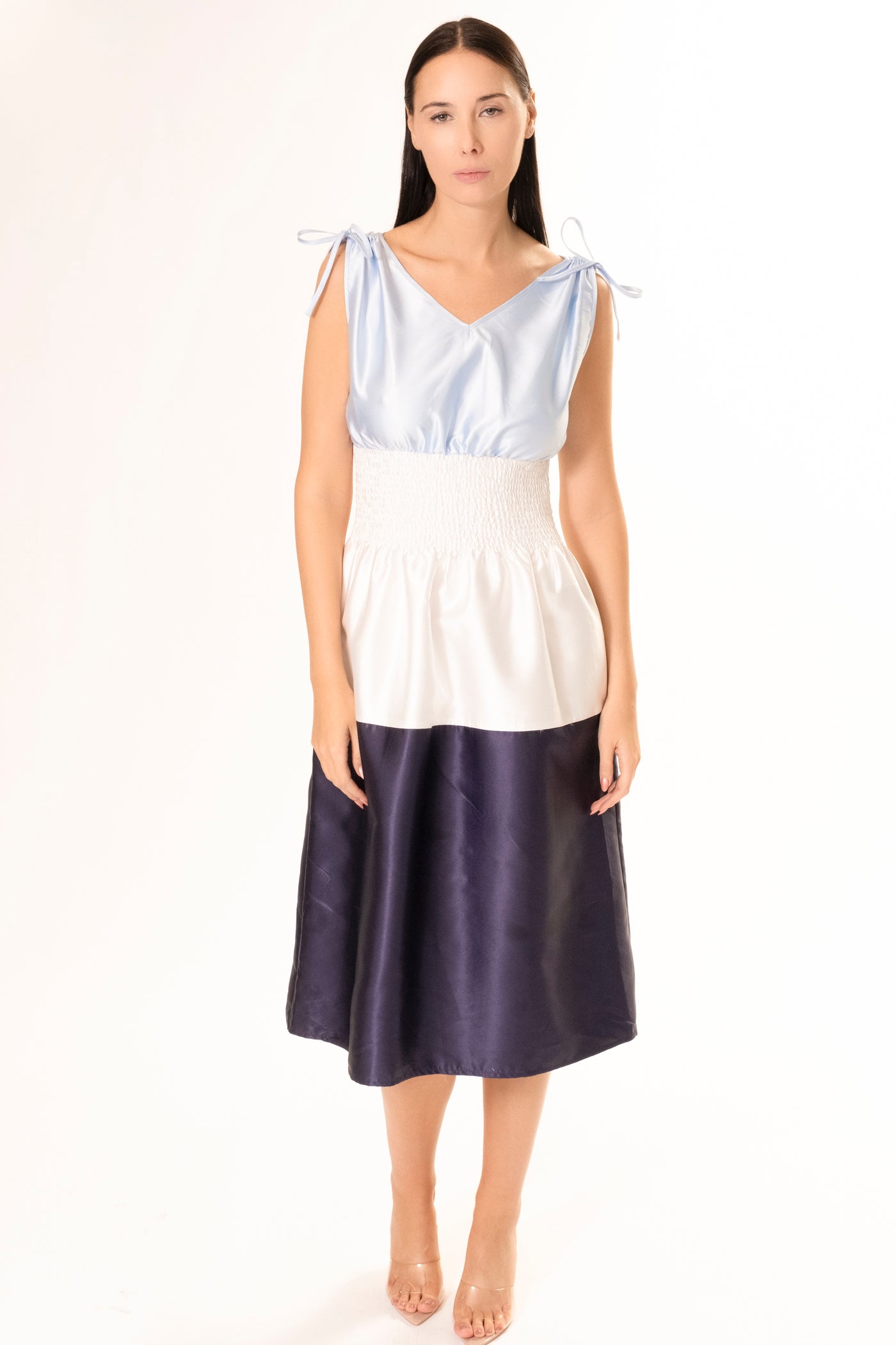 KELLI SHANTUNG DRESS BLUE