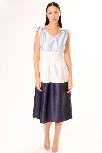 KELLI SHANTUNG DRESS BLUE