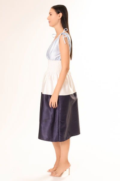 KELLI SHANTUNG DRESS BLUE