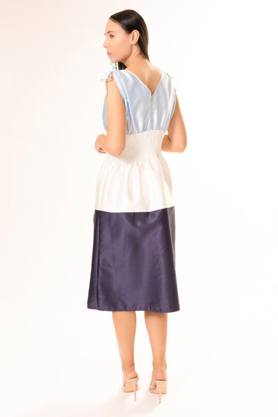 KELLI SHANTUNG DRESS BLUE