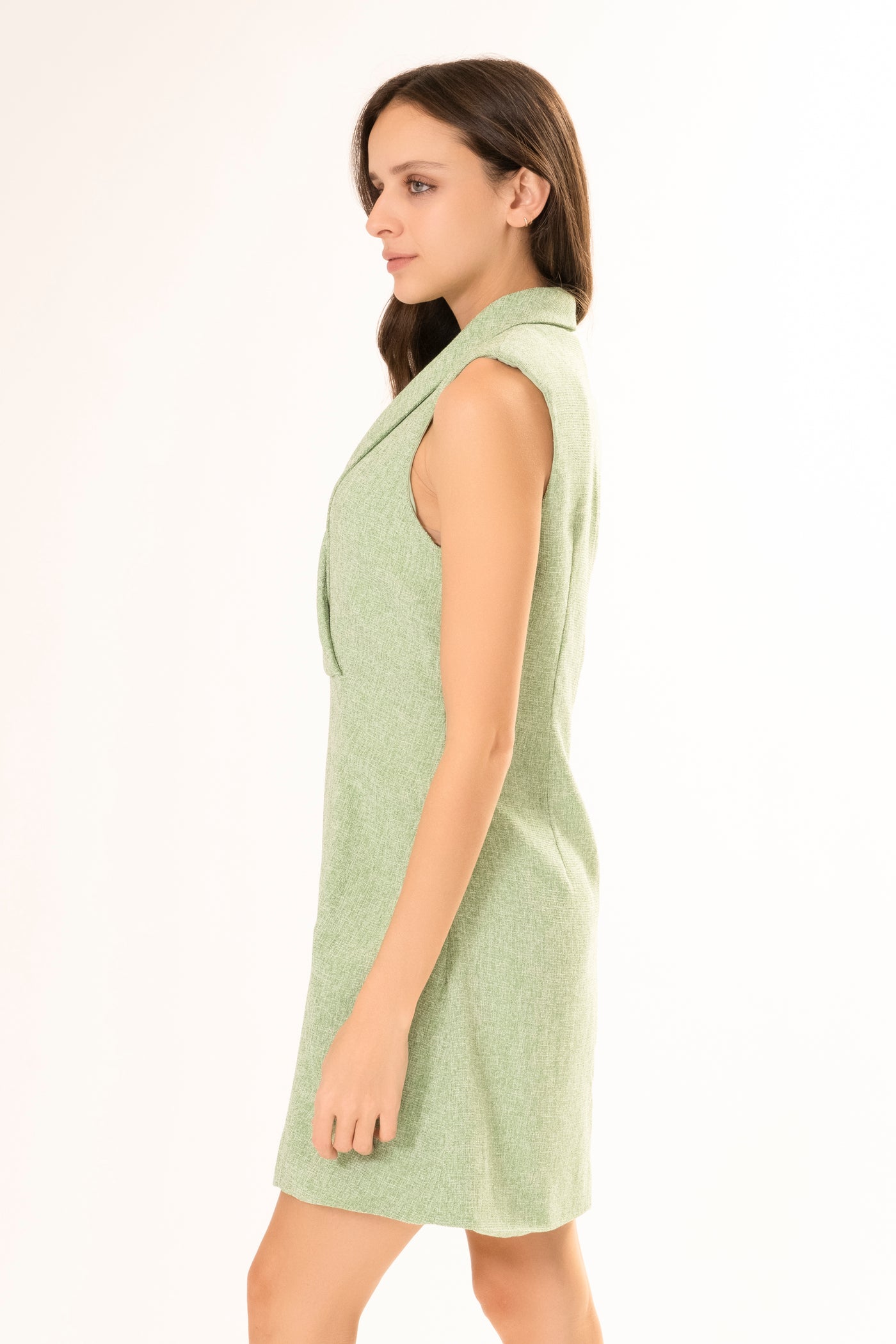 LINDA SLEEVELESS BLAZER DRESS GREEN TWEED LINDA SLEEVELESS BLAZER DRESS GREEN TWEED
