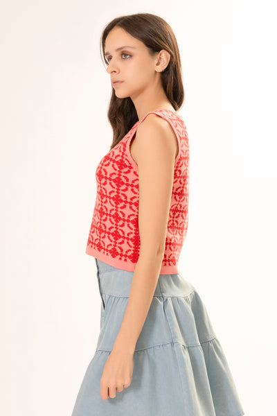 INTARSIA KNIT SLEEVELESS TOP