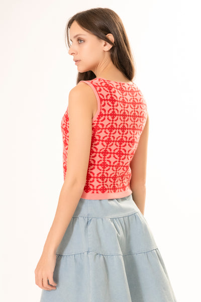 INTARSIA KNIT SLEEVELESS TOP