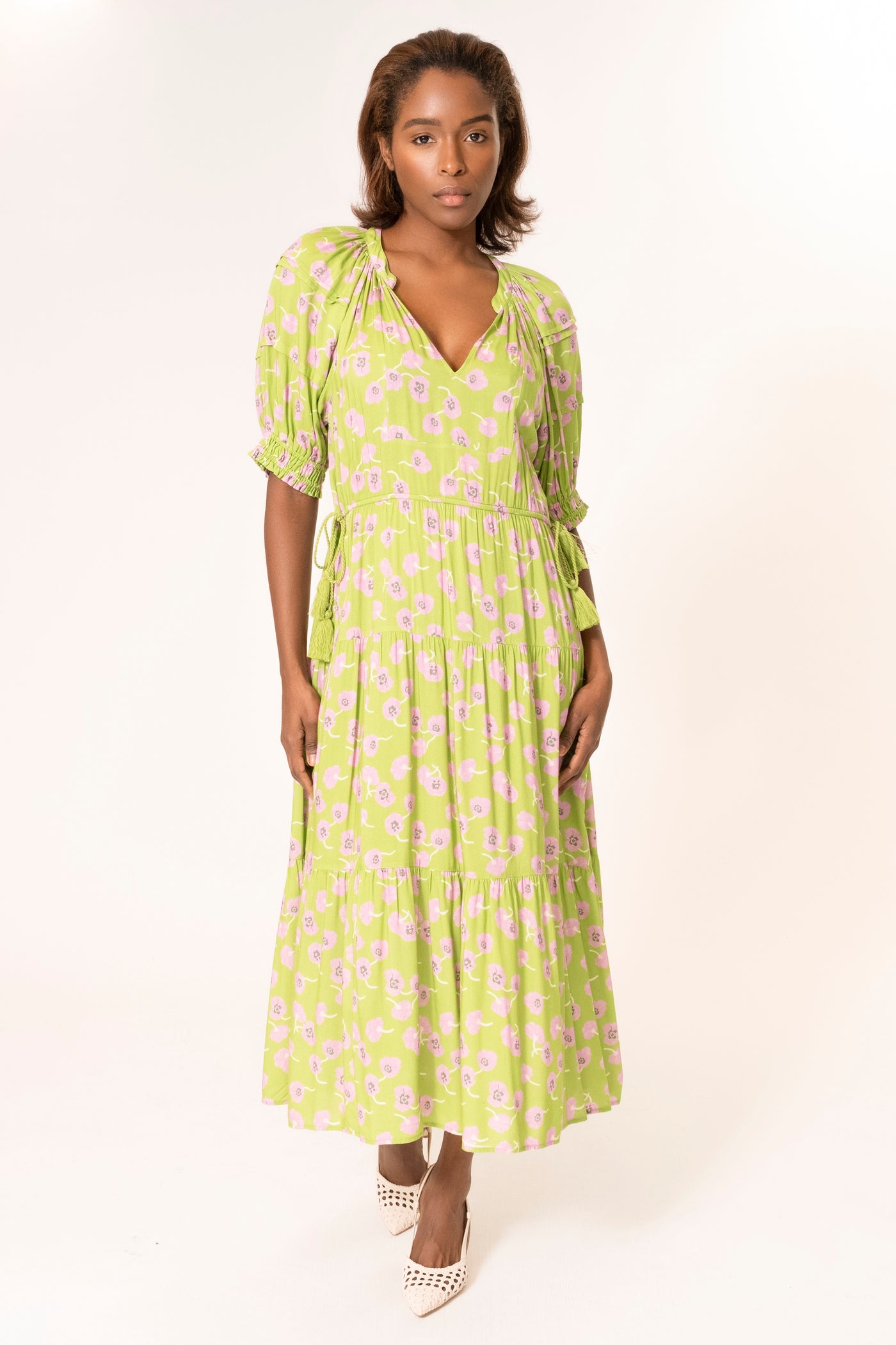 SIDE TIE DRESS PINK GREEN FLORAL