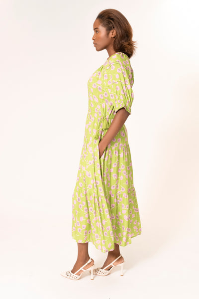 SIDE TIE DRESS PINK GREEN FLORAL