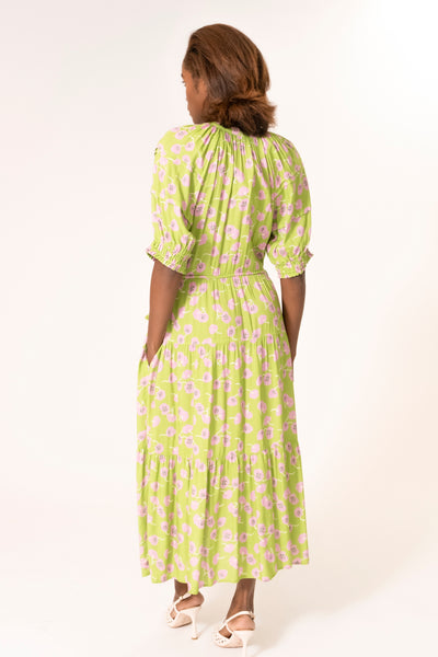 SIDE TIE DRESS PINK GREEN FLORAL