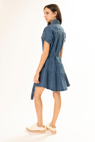 CUFF SHORT DARK BLUE DENIM DRESS