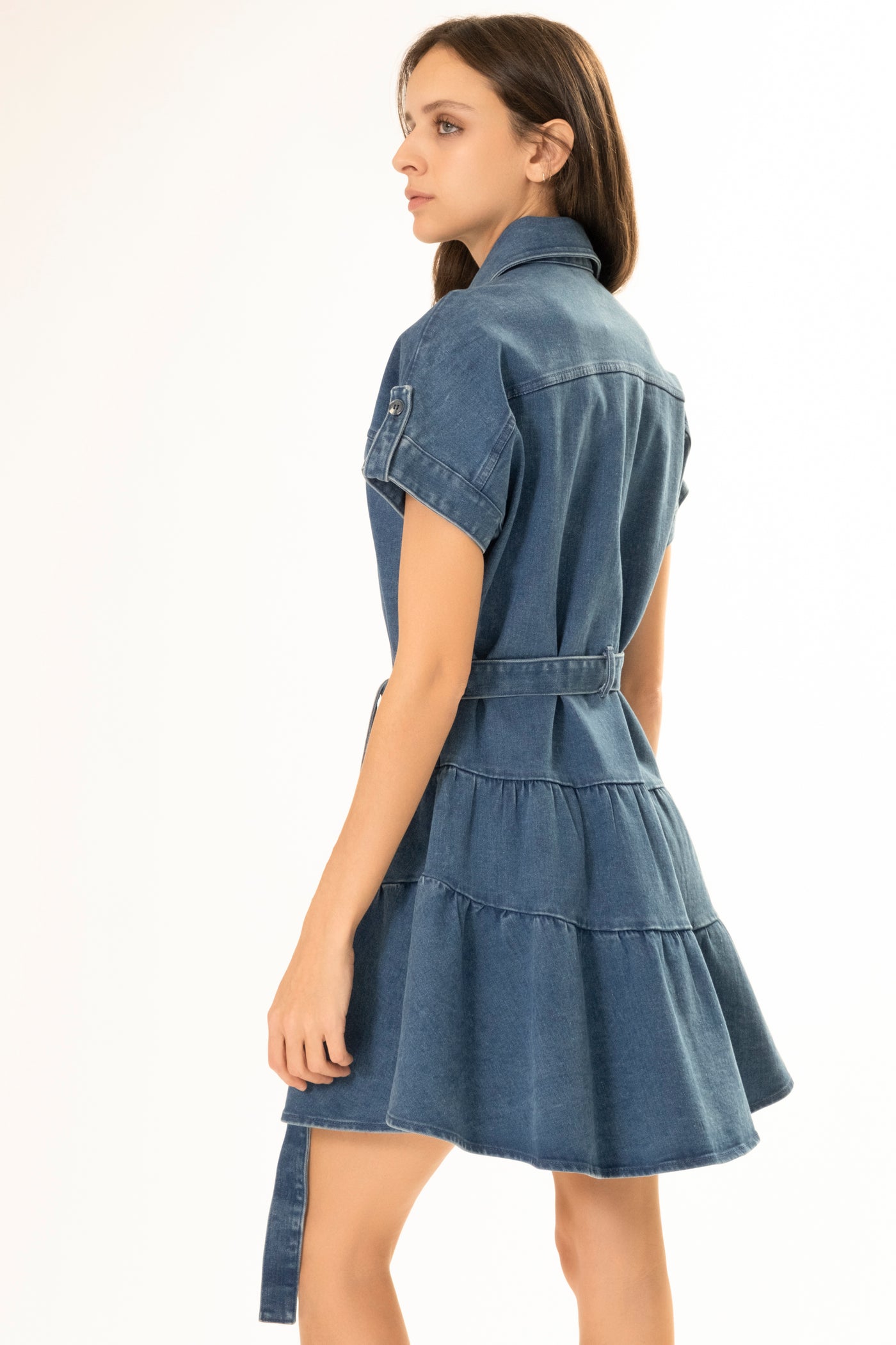 CUFF SHORT DARK BLUE DENIM DRESS