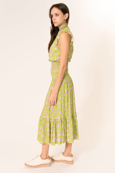 PINK GREEN FLORAL MIDI DRESS