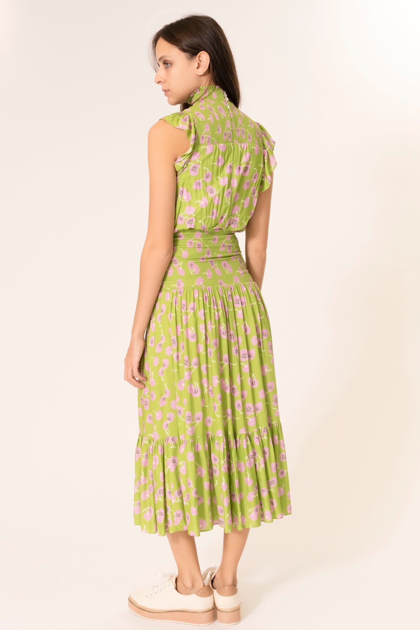 PINK GREEN FLORAL MIDI DRESS