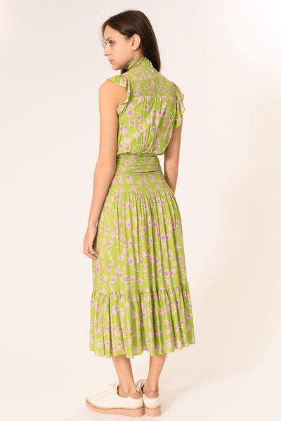 PINK GREEN FLORAL MIDI DRESS