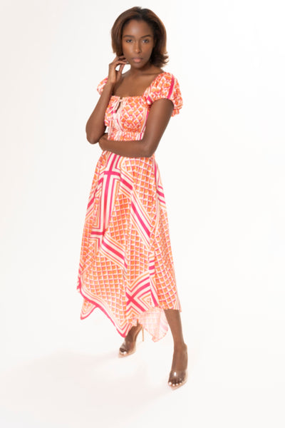 PINK & ORANGE MIDI DRESS