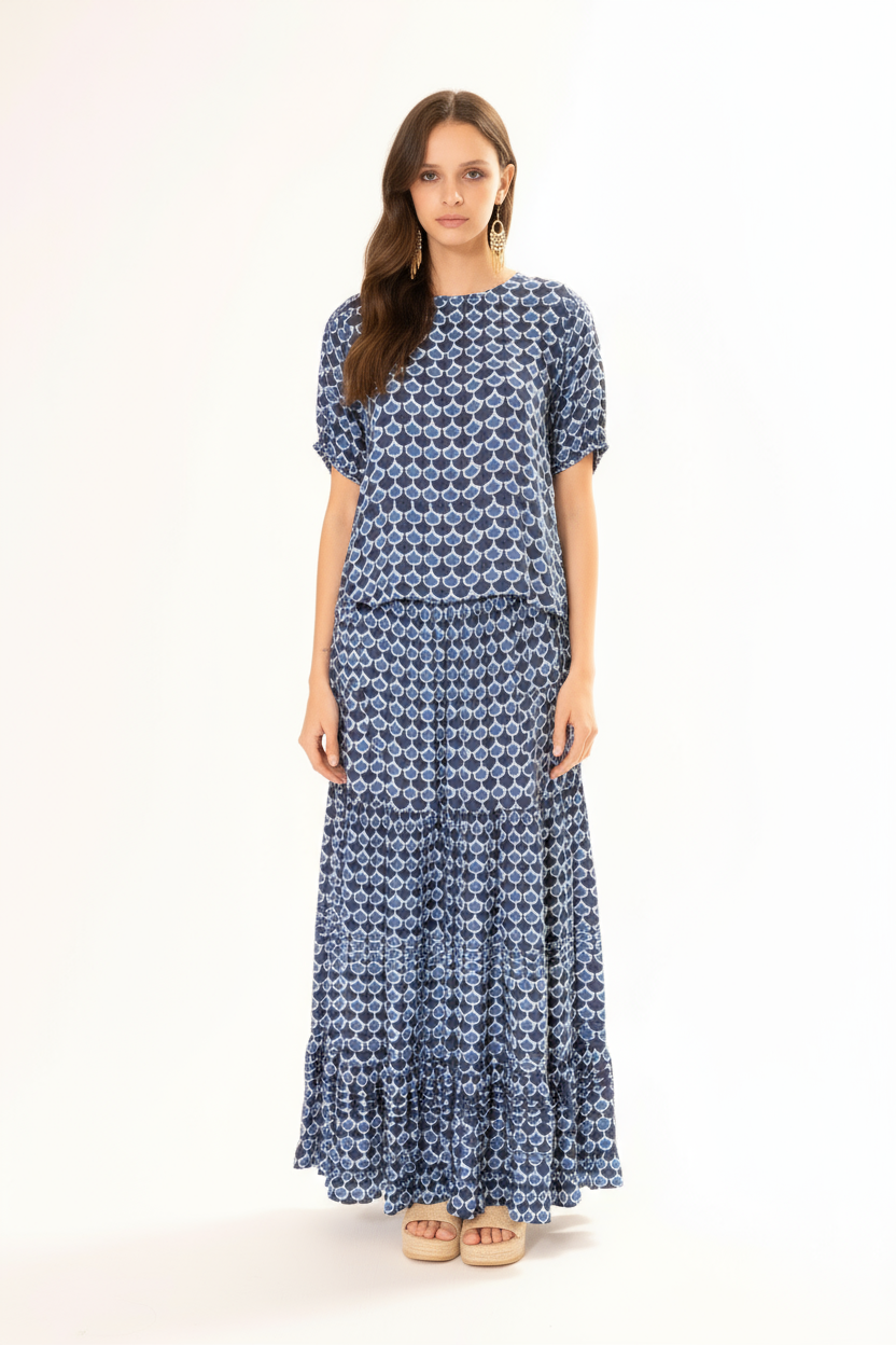 BLUE FAN SKIRT