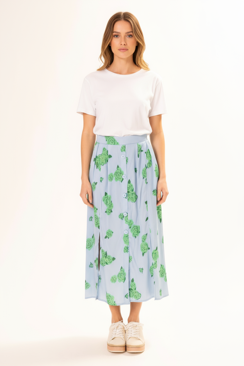 BLUE GREEN FLORAL CARWASH SKIRT